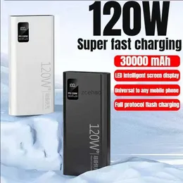 Telefonowe banki energetyczne Bank Power Bank 120W Super-Fast ładowanie 30000 mAh z 100% bardzo dużego dla mobilnego zasilania dla Samsung Huawei Universal