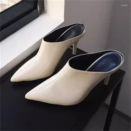 Sapatos de vestido linhas de costura para mulheres pu couro fino salto alto apontado dedos femininos mulas rasas zapatos mujer sólido chassure tacones