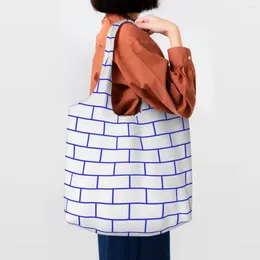Sacos de compras Casa de tijolo horizontal azul mercearia sacola rua mmural arte eldridge lona shopper bolsa de ombro capacidade