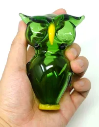 Owl Shape Design Glass Pipe med två Chambers Pot Glass Hand Pipe Green Color Ship från USA Lokal säljare