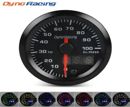 Dynoracing 2039039 52mm Medidor de pressão de óleo com display duplo 7 cores Led 0100PSI Medidor de pressão de óleo com motor de passo Medidor de carro B6175837