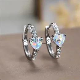 Stud White Fire Opal Hoop Earrings Female Cute Heart Stone Earrings Dainty Silver Color WeddEarrings For Women Engagement Jewelry J240120