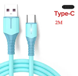 2m 5A Sıvı Silikon Hızlı Şarj Samsung Huawei Xiaomi için Cep Telefonu Hızlı Şarj USB Tip C /Micro Tel Kablosu