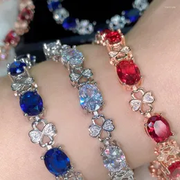 リンクブレスレットVersa Light Luxury Color Treasure Plated 18K Gold Imitation Red Tourmaline Clover Mosan Temperament Bracetem