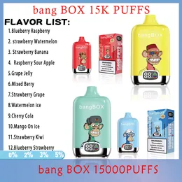 Vape Puff Original Bang BOX 15000 Puffs Einweg-E-Zigarette 600 mAh wiederaufladbarer Akku 12 Geschmacksrichtungen 2 % 5 % Kapazität Spule 26 ml OEM ODM VAPE Erdbeere Wassermelone