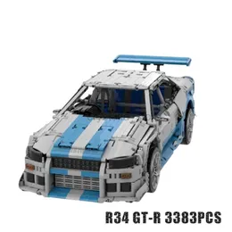 Blocos NOVO 18 R34 GT-R 3383PCS modelo de supercarro buiding kit bloco de tijolos de travamento automático brinquedo presente de natal 240120