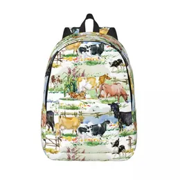 Väskor akvarell gårdsdjur mejeri kor ryggsäck middle high college skola student by liv böcker män kvinnor dagpack för resor
