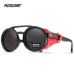 Sonnenbrille KDEAM Polarisierte Sonnenbrille Runde Für Männer Frauen Weiche Leder Schild Sonnenbrille Retro Brillen Mit Schädel Reißverschluss Fall KD0418 YQ240120