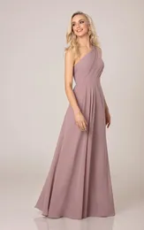 One-Shoulder Chiffon Bridesmaid Dress Floor-Lensta Party Glows Dresses With Ruching