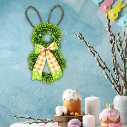 Decorative Flowers Easter Wreath Decoration With Plaid Bow For Farmhouse Window Holiday Office Wall