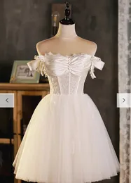 Mini Short A Line Wedding Dress Off The Shoulder Sweetheart Neck Lace Corset Top Pleats Summer Garden Bridal Gowns Formal Occasion Dresses For Women