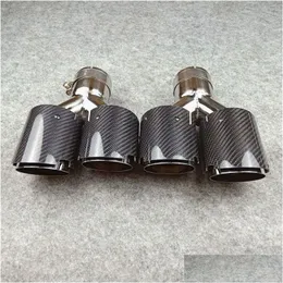 Motorcycle Exhaust System Two Pieces Y Style Exhausts Dual Tips Glossy Carbon Fiber Add Stainless Steel Tail Double End Pipe Drop Deli Ot5Kl