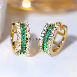 스터드 그린 크리스탈 작은 정사각형 돌이 러미터 컬러 지르콘 여성용 빈티지 골드 컬러 Weddjewelry 선물 J240120을위한 후프 귀걸이