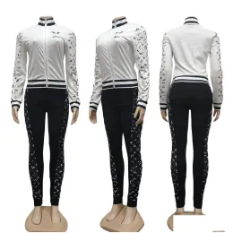 2024 New Women 's Two Piece Pants Tracksuit 여성 캐주얼 프린트 재킷 및 땀 세트 의상 의류 여성 의류