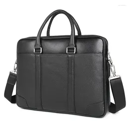 حقائب المرتفع A4 Black Top Grain Leather Geneine 14 '' Laptop Executive Men Reformcase Portfolio Business Business Conder Messenger Bags M7400
