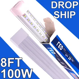 Apparecchio integrato LED T8 8FT 100W Lampada da negozio a LED collegabile, Plafoniera a LED e Luce da incasso, per frigorifero, garage, magazzino, copertura trasparente Confezione da 25 usastock