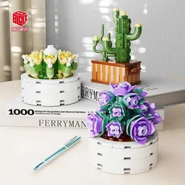 Block Mini City Succulents Bonsai Flowers Plant Model Building Blocks Kits Toys For Children Friends Citys Succulents Education Toy