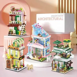 الكتل Creative City Streetscape Mini Block Cupcake Cake Coffee Music Bar Florist Moc Building Brick Street View Toy for Gifts 240120