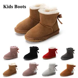Kids Warm Bow Boots Children Classic Mini Half Snow Boot Winter Full fur Fluffy furry Satin Ankle Preschool PS Enfant Child kid Toddler Girl Tod Boots Booties bowk 10A