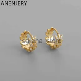 Stud ANENJERY Zircon Leaves Hoop Earrings for Women Exquisite Buckle Earrings Birthday Gift J240120