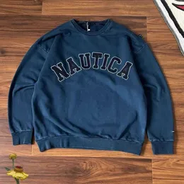 Men's Hoodies Sweatshirts NAUTICA Hoodies Letter Retro Do Old Washing Batik Sweatshirts Men Women Round Neck Long Sleeve Pullover J240120