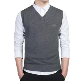 Верхний мужской дизайнерский свитер, повседневная одежда, уличная одежда, вязаный жилет, весенне-осенний V-образный вырез, свитер с вышивкой из плотного хлопка, мужской повседневный теплый жилет