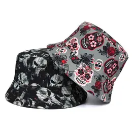 Cappelli a tesa larga Cappelli a secchiello 2023 Cappello a secchiello moda Donna Uomo Cappello Panama Harajuku Cotone Stampa teschio Cappelli per protezione solare all'aperto Berretti J240120