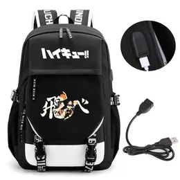 Çantalar anime haikyu karasuno voleybol kulübü sırt çantası okul kitap çantaları mochila seyahat usb port çanta dizüstü bilgisayar kız hediyesi