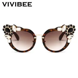 サングラスVivibee Luxury Brand Crystal Round Round Round Sunglasses with women offignizeize cateye ladies sun glases female shade yq240120