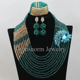 Bras African Teal Green Wedding Beads Gioielli Set di perle verde acqua/oro Set da donna Accessori per gioielli Weiliti WA290