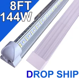 LED Shop Light 8Ft, 144W 18000LM 6500K, T8 LED Light Fixture, Clear Cover, Ceiling and Utility Shops Lighting, Linkable Tube Lights, Sho p Lights Room , Workbenchs usastock