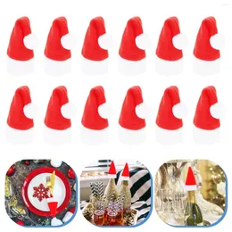 Kitchen Storage 12PCS Mini Christmas Hat Cutlery Bags Bottle Covers Fork Organisers Tableware Holder Silverware For Home