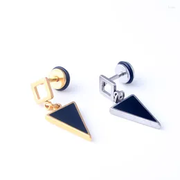 Stud Earrings Fashion Punk Color Gold Triangle Titanium Steel Women Men Hollow Square Black Drip Oil Brincos Jewelry