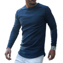 Весенне-осенняя новая мужская мода в европейском и американском стиле с круглым вырезом и длинным рукавом, приталенная однотонная трикотажная рубашка, мужской свитер