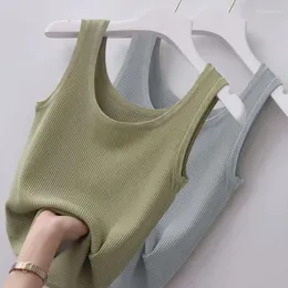 Kvinnors tankar All-Matching Solid For Tank Tops Women Basic Crew Neck Crop High Elasticity Rib Knit Camisole ärmlös skjorta
