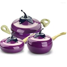 Pannor snygga sopppanna mjölkpanna kreativa aubergine form platt botten stek wok kök icke-rökande non-stick gåva lb51607