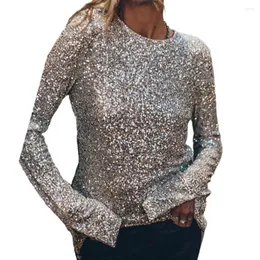 T-shirt da donna con ritaglio sul retro Top a maniche lunghe da donna T-shirt morbida con paillettes per feste da club con scava fuori