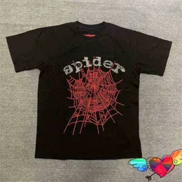 2022 Red Web Puff Imprimir Sp5der T-shirt Homens Mulheres Boa Qualidade Spider Tee Preto 555555 Tops Hip Hop Young Thug Manga Curta T220722 1s6y