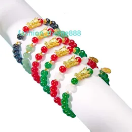 Sorte 18k banhado a ouro encantos dragão chinês pulseira argila cristal grânulo de vidro cabeça dragão cobra pulseira jade