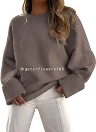 Kobiety swetry Efan Kobiety Zwrotowe swetry 2023 Fall Fuzzy Knit Chunky Warm Pullover Sweter