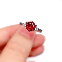 Cluster Rings Simple Silver Garnet Ring For Daily Wear 7mm VVS Grade Natural 925 Sterling Jewelry