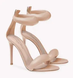 العلامة التجارية الصيفية الأنيقة Bijoux Leather Sandals Shoes عارية عارية الذهب الأسود Women Bubble Front Strap High Heels Party Wedding Luxury Walking EU35-43