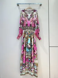Silk designer dress, high-end light luxury mulberry silk new V-neck large swing French slim fit long skirt