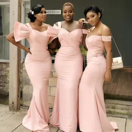Nuke Pembe Nedime Elbise Bir Omuz Denizkızı Pileli Uzun Nedime Elbise Afrika Arapça Siyah Kadınlar Düğün Konukları Düğün NR003