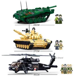 블록 WW2 군용 헬리콥터 2IN1 T-72B3 STRV-103 주요 전투 탱크 차량 세트 군인 빌딩 블록 장난감 소년 선물