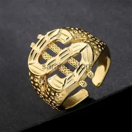 Band Rings Exaggerated Dollar Sign RWomen Men Trendy Jewelry Gift Hip Hop Rock Money RResizable J240120
