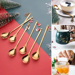 Coffee Scoops 1Pc Christmas Spoon Stainless Steel Tea Scoop Year Cute Pendant Tableware Xmas Gift Party Table Ornaments Home Decor