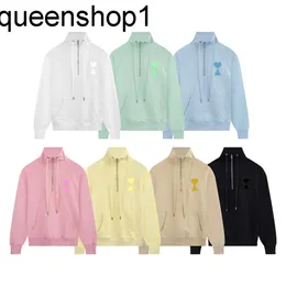 Unisex Tasarımcı Hoodie Kadın Moda Lüks Marka Hoodie Gevşek A-line Küçük Kırmızı Kalp Çift Rahat Üst Duran Boyun Yarım Zip Macarons Hoodie Boyutu S-XL