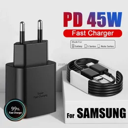 Ładowarki do telefonów komórkowych PD 45W Super Szybka ładowarka do Samsung Galaxy S23 Ultra S22 Uwaga 20 10 Plus Cargador USB Type C Kabel telefoniczny Szybkie ładowarki