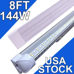 8ft LED -butiksljus fixtur, 144W T8 Integrerade rörljus, 6500K Hög utgångs tydlig täckning, V Form 270 graders belysning Garage Uppgraderade lampor Plug and Plays Usastock